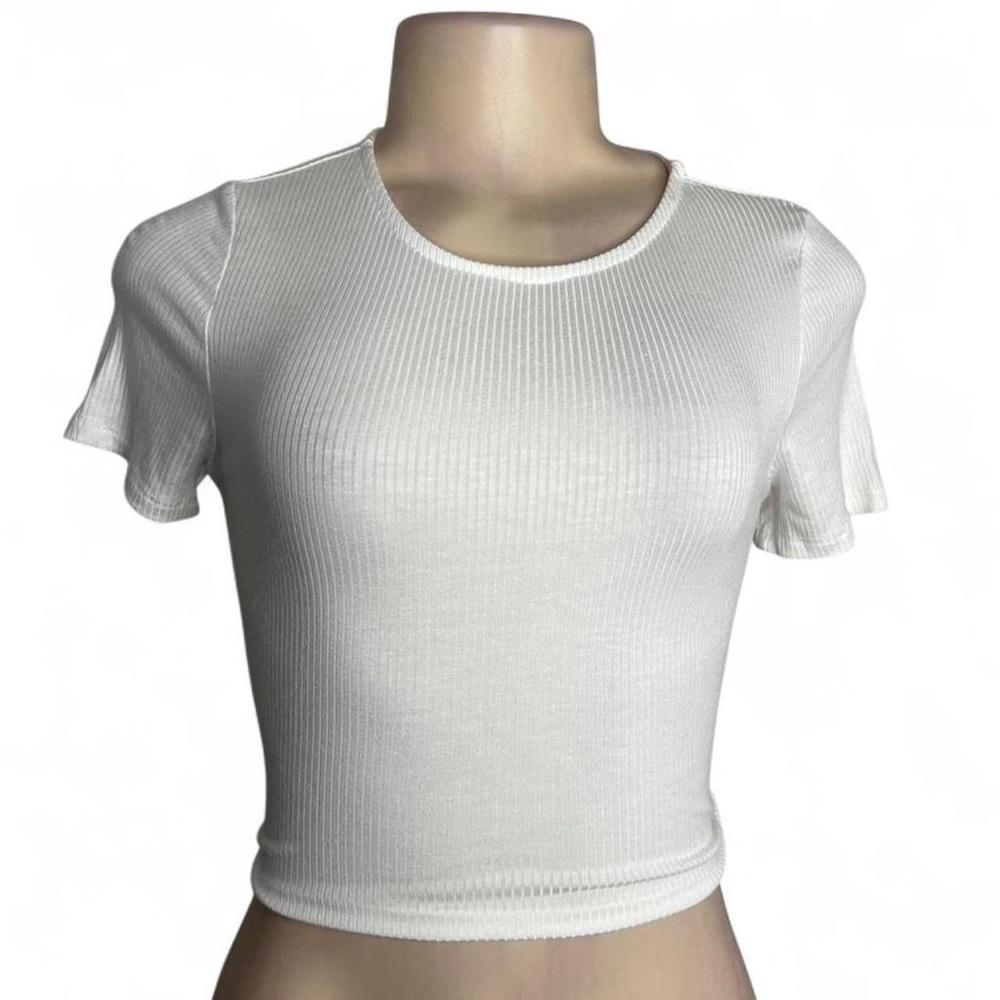 White Ribbed Women's Top with Open Back